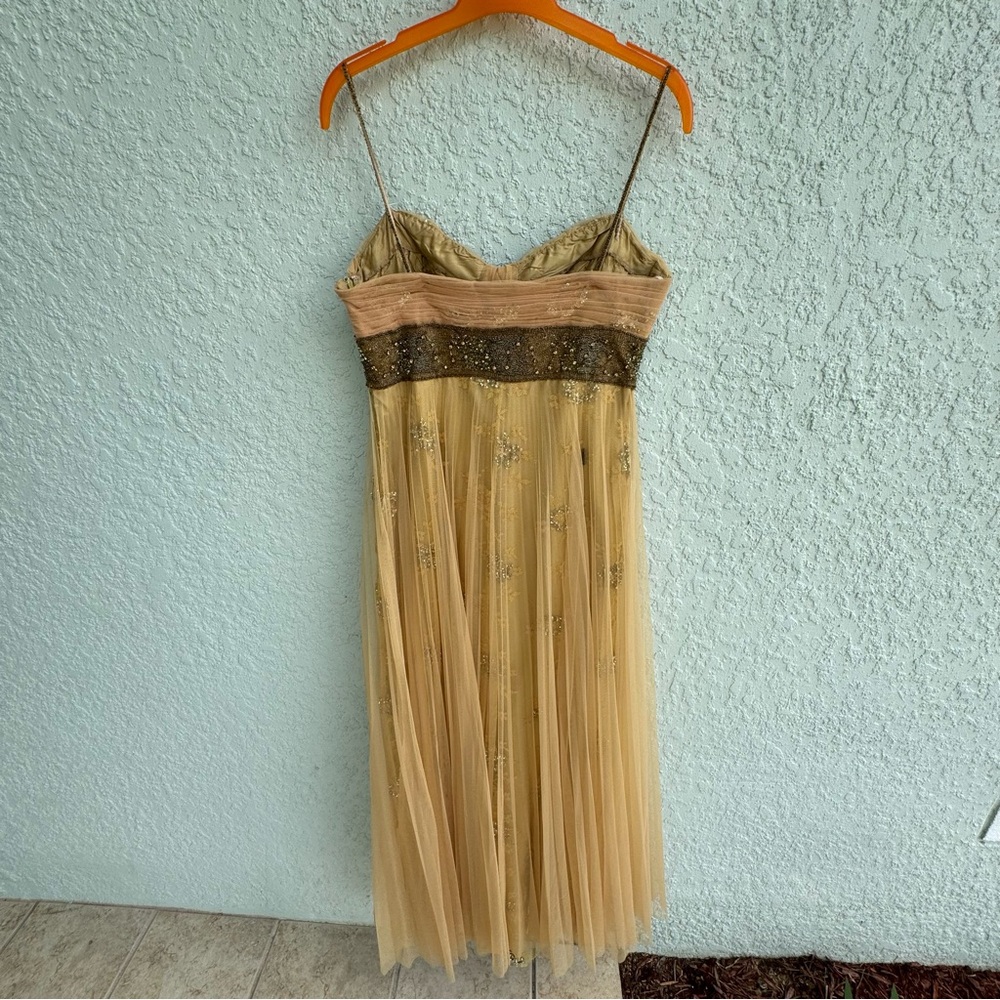 Gatti nolli S silk glitter floral beaded dirty gold ball gown dress Designer - Picture 14 of 16